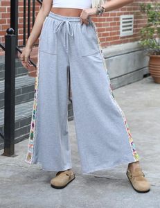 Pantalon unisexe large et droit, extensible, décontracté, avec cordon de serrage à la taille, ample, style survêtement, avec poche à panneau en crochet, 100% coton - Product Image 3