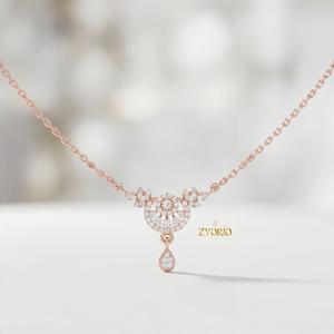 Elegant Crescent Floral Drop Diamond Pendant in Sterling Silver Sparkling Design Timeless Luxury Wedding & Anniversary <b>Jewelry</b> - Product Image 1