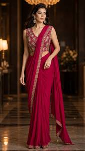 <b>Maroon</b> Silk <b>Saree</b> With Gold Embroidery Blouse Wedding Traditional Indian Women's Floor-Length Sari Regular Fit - Product Image 1