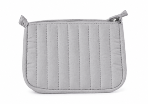 Pochette cosmétique matelassée avec fermeture éclair, trousse de maquillage, trousse de toilette de voyage, sac portable gris écologique pour usage quotidien - Product Image 1