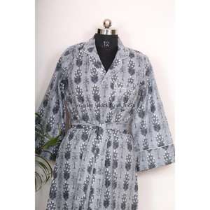 เสื้อคลุมกิโมโนสไตล์โบฮีเมียนสำหรับผู้หญิงอินเดีย ความยาวปานกลาง ผ้าฝ้ายมีสายผูกตกแต่งกระดุม ทรงหลวมใส่สบายสำหรับฤดูร้อน - Product Image 4