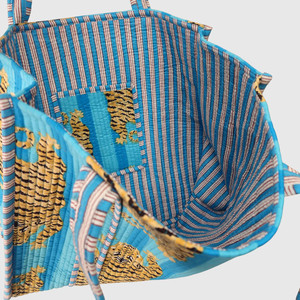 Blue Tiger Print <b>Canvas</b> Tote Bag Bohemian Style Open Top Summer <b>Beach</b> Bag - Product Image 5