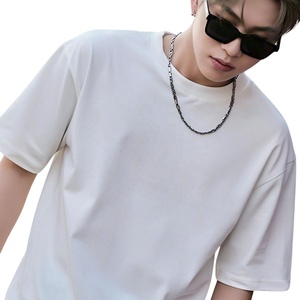 Camisa de algodón orgánico 100% de alta calidad, ropa de calle con escote pequeño pesado de 300gsm, Camiseta de algodón 100% con logotipo personalizado para hombres, ajuste holgado - Product Image 1