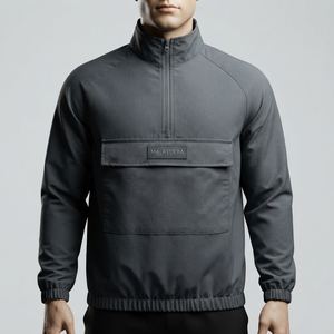 Chaqueta Cortavientos Gris Carbón para Hombre, con Media Cremallera, Cuello Alto, Ligera, para Deportes al Aire Libre, con Bolsillo - Product Image 1