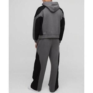 Ensemble de survêtement décontracté 2-en-1 pour homme, gris et noir, avec sweat à capuche oversize en polaire et pantalon de survêtement large assorti - Product Image 2