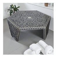 Haute qualité motif floral incrustation d'os Table forme hexagonale pour salon couloir décor à la maison meubles en os au prix de gros