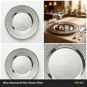 Assiette de table martelée polie miroir en acier inoxydable SS304 de 26 cm, style INS, faite à la main, pour la maison et les mariages - Product Image 6