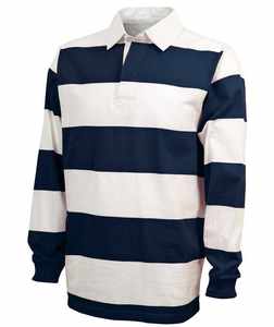 Polo de rugby à manches longues pour homme, rayures horizontales audacieuses, col blanc contrastant, haut décontracté en mélange de coton, vêtements de mode pour homme - Product Image 3