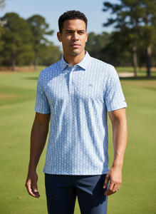 Chemises de golf personnalisées en polyester anti-rides à sublimation florale bleue, grande taille, vêtements de golf décontractés, polos de golf pour hommes - Product Image 4