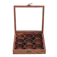 Boîte à épices en bois marron avec couvercle transparent, mini-cuillère ronde, 9 compartiments amovibles, taille personnalisable, manuel