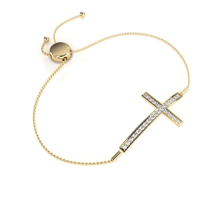 Bracelet Croix Plaqué Or avec Moissanite Sertie en Canal, Bijou Religieux Unisexe, Design Chaîne à Maillons - Product Image 1