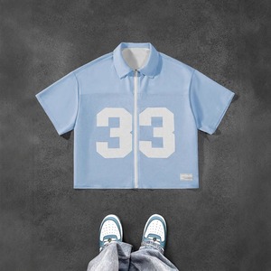 เสื้อเจอร์ซีย์ผู้ชายสีชมพู แขนยาว ทรงปกติ ไซส์ใหญ่ ผ้าฝ้าย 100% ระบายอากาศได้ดี ผ้าถัก สตรีทแวร์ แห้งเร็ว พิมพ์ลายหมายเลข 33 - Product Image 4