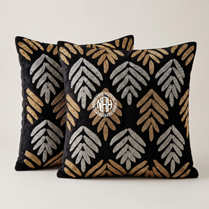 Hand Beaded Palm Leaf Cushion Cover <b>Black</b> Gold Decorative Throw <b>Pillow</b> Cover Home Decor - Product Image 2