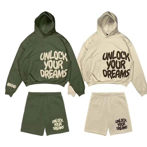 Sudadera con capucha personalizada para hombre, de peso pesado, con pantalones cortos, 100% algodón, forro polar, unisex, perfecta para ropa informal de calle. - Product Image 1