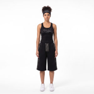 Conjunto de Camiseta sin Mangas y Pantalones Cortos Tipo Bermuda para Mujer, Color Negro, Tejido Acanalado, Ropa de Estar por Casa, Etiqueta Personalizada OEM - Product Image 1