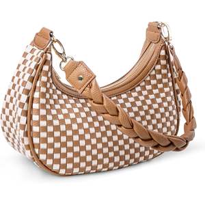 <b>Woven</b> Bohemian Handbag Women Faux <b>Leather</b> Fashionable Shoulder <b>Bag</b> Checkerboard Pattern Braided Strap - Product Image 1
