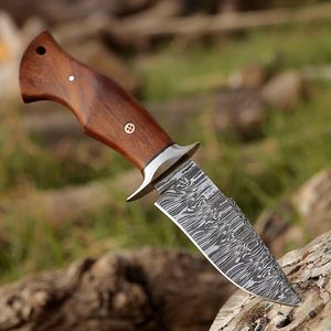 Couteau de chasse en acier Damas forgé à la main avec manche en bois pour la survie en plein air, lame en acier Damas, couteaux de camping, de pêche et de chasse - Product Image 5