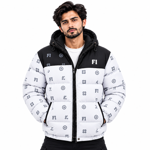 Men's Grapic Puffer Jacket Colorblock <b>Winter</b> <b>Coat</b> <b>Hooded</b> Quilted Outerwear Casual Streetwear OEM Wholesale Clothing Supplier USA - Product Image 1