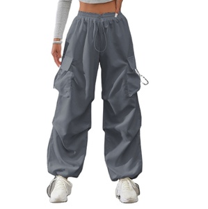 2025 American Retro High Waist Sport Cargo <b>Pants</b> for Ladies Casual Jogger with Versatile Pockets Logo Decoration Silk Material - Product Image 1