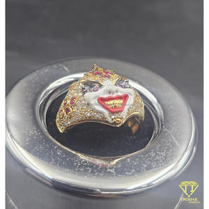 Anillo de plata de ley 925 con moissanita y diamantes, diseño de rostro, tono dorado, estilo Iced Out, joyería llamativa para compradores mayoristas - Product Image 3
