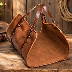 Sac de transport pour bûches en bois véritable en cuir, robuste, fait main, portable, pour foyer, LWC-0060 - Product Image 3