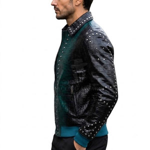 Premium Men <b>Rhinestone</b> Winter Leather <b>Jacket</b> Motorcycle Biker Zip Front Stand Collar Warm Street Fashion Outerwear - Product Image 6