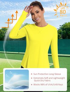 DENMIN APPARELS เสื้อผ้าสำหรับตกปลาสำหรับผู้หญิง แขนยาวสีเหลือง UPF 50 ป้องกันแสงแดด เสื้อแห้งเร็ว เสื้อคลุมสีทึบ น้ำหนักเบา - Product Image 5
