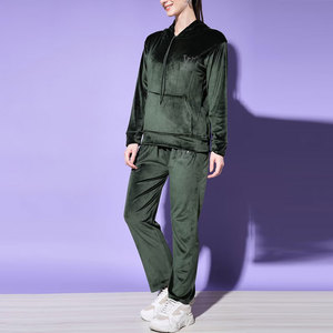 Ensemble de survêtement en velours doux pour femme, manches longues, imprimé uni, deux pièces, hiver, avec doublure polaire - Product Image 2