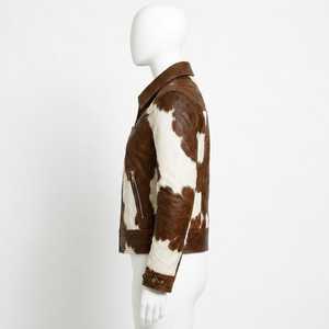 Veste de motard en cuir véritable pour homme, motif en cuir de vache, col rabattu, fermeture éclair, coupe classique, hiver, décontractée - Product Image 3