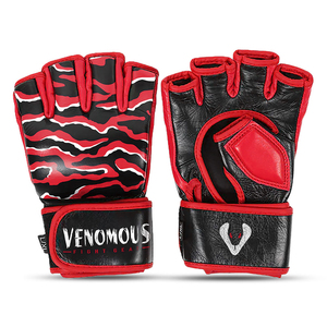 Guantes de MMA Venomous Personalizados de Cuero, Medios Dedos, Estampado de Tigre Rojo y Negro, Cierre de Velcro en la Muñeca, para Adultos, Artes Marciales - Product Image 1