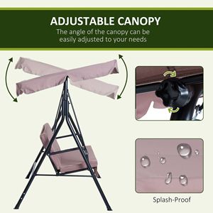 Dondolo da Esterno a 3 Posti con Tettuccio Inclinabile Regolabile, Cuscini Impermeabili, 2 Braccioli e Cuscinetti Antiscivolo per Giardino e Balcone, Colore Marrone - Product Image 4