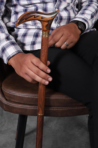 Handcrafted <b>Wooden</b> Walking Cane with Decorative T <b>Handle</b> Brass Detail Vintage Classic Walking Stick Handmade Cane - Product Image 6