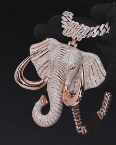Colgante de elefante realista estilo hip hop, plata S925, moissanita personalizada de gran tamaño, corte brillante redondo certificado IGI para hombre - Product Image 2