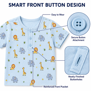 Kids Printed T-Shirt & Shorts Set 100% Cotton Cartoon <b>Animal</b> <b>Pattern</b> Summer Casual Wear Light Blue Full-Body Print - Product Image 3
