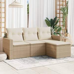 Ensemble de canapés de jardin en rotin PE beige, mobilier d'extérieur résistant à l'eau, coussins en mousse haute densité, design contemporain - Product Image 3