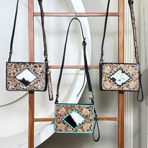 Sac à bandoulière carré en cuir véritable fait main de style western pour femme, sac à main de luxe en cuir de vachette naturel - Product Image 5