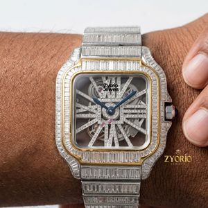Reloj de Lujo para Hombre con Incrustaciones de Moissanita Baguette, Diseño Esqueleto Cuadrado, Personalizado en Acero Inoxidable de Dos Tonos, Cristal de Zafiro, Automático - Product Image 2