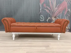 Sofá Otomano en Forma de L de Dos Plazas, Tapizado en Cuero Genuino, Moderno y de Primera Calidad, con Brazos Enrollados Decorativos y Asiento Acolchado - Product Image 6