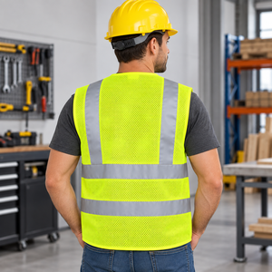 Gilet de sécurité haute visibilité en maille pour hommes, vêtements de travail réfléchissants, jaune polyester avec impression de logo - Product Image 3
