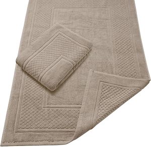 Ensemble de tapis de bain en coton épais, beige uni, rectangulaire, antidérapant, tapis de sol tissé pour usage domestique, lavable en machine - Product Image 1