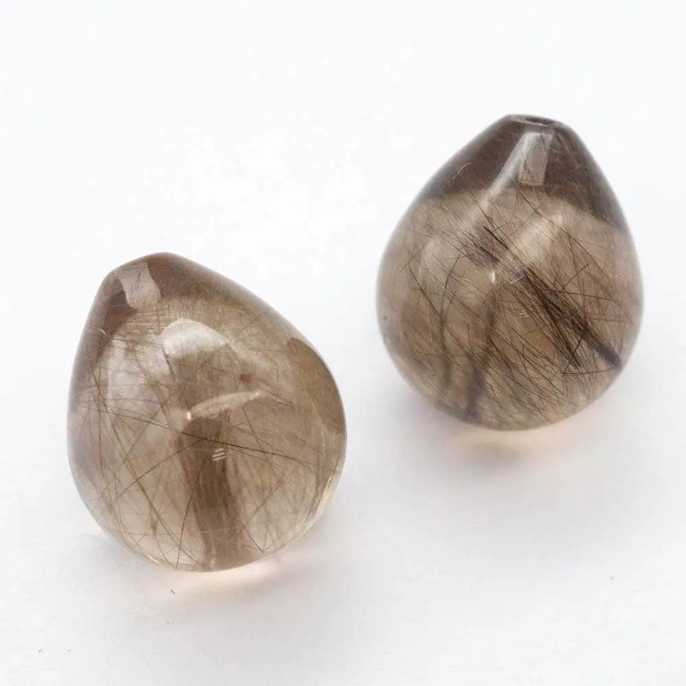Pedra solta natural Rutilado Quartzo Teardrop Pear Top Perfurado Briolette Beads para Jóias