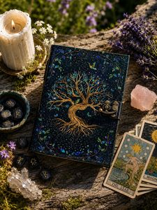 Carnet en cuir Arbre de Vie fait main, couverture rigide avec fermoir antique, papier à bords festonnés, carnet de notes vierge personnalisable - Product Image 1