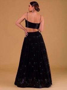 Robe de soirée noire à sequins, ensemble deux pièces Leheriya, sans manches, pour banquet, mariage, festival - Product Image 2