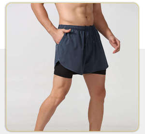 Shorts de sport d'été 2-en-1 respirants pour hommes avec logo personnalisé, 100 % polyester, anti-plis, taille élastique, pour la course athlétique - Product Image 5