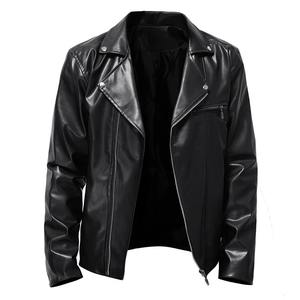 Nouveau style de veste en cuir pour homme pour l'automne et l'hiver, veste en cuir de moto à la mode et à revers, Rock Punk Top, en stock - Product Image 6