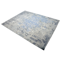 Tapis d'intérieur en laine gris et bleu ciel noué à la main, design abstrait moderne vieilli, à poils ras, pour salon contemporain