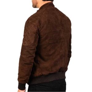 Elegante Chaqueta de Cuero de Cabra Marrón para Hombre con Cuello de Botones a Presión, Cierre de Cremallera, Puños de Punto Acanalado y Forro de Poliéster - Product Image 5