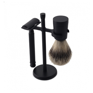 LEO BEAUTY PR0 LUXURY BLACK SHAVING SET Ensemble de rasage pour homme Brosse à raser Rasoir à 5 lames Manche en bois de rose et métal Poils de blaireau pur - Product Image 3