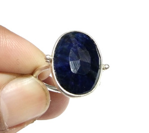 Bague en saphir bleu naturel, argent sterling 925, faite à la main, style bohème, forme ovale, certifiée par une tierce partie, bague statement - Product Image 4