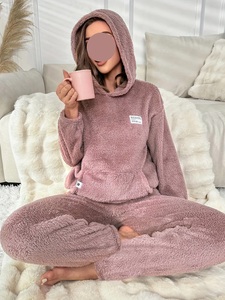 Conjunto de Sudadera con capucha para mujer de gran tamaño de lana de manga larga cómodo Casual básico pulóver sudaderas 2025 trajes suéter - Product Image 5